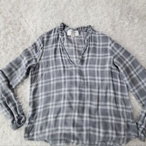Cloth & Stone for Anthropologie, Grey White Ruffled Blouse, S